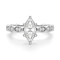 Riya Gems 3 CT Marquise Moissanite Engagement Ring Wedding Eternity Band Vintage Solitaire Halo Setting Silver Jewelry Anniversary Promise Vintage Ring