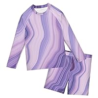 Purple Marble Boys Rash Guard Sets Long Sleeve Rashguard and Bottoms Summer Beach Swimwear,3T