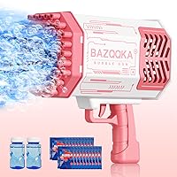 Bubble Gun Bazooka Bubbles Machine with Lights/Bubble Solution, 69 Holes Bubbles Guns Kids Toys for Boys Girls Age 3+ Years Old, Summer Toy Gifts for Children Adult Birthday Wedding Party Pink
