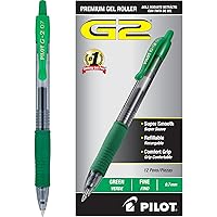 Pilot, G2 Premium Gel Roller Pens, Fine Point 0.7 mm, Green, Pack of 12