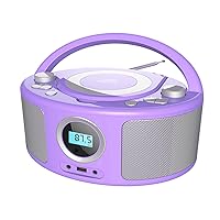 Portable Radio CD Player Stereo Kids CD Player Boombox with Bluetooth/FM Radio/Remote Control/MP3/CD-R/CD-RW Playback/USB Port/AUX Input/Earphone Jack Output, Stereo Sound Audio Player(WTB-791Purple)