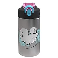 Zak Designs The Secret Life of Pets 2 - Stainless Steel Water Bottle with One Hand Operation Action Lid and Built-in Carrying Loop, Water Bottle with Straw is Perfect for Kids(15.5 oz, 18/8,BPA-Free)