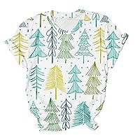 Christmas Shirt for Women Funny Xmas Tree Print Womens Christmas Tshirts Clothes Tops Short Sleeve Tee Holiday Blouse