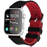 Fullmosa Compatible Sport Apple Watch Band 41mm 40mm 38mm 49mm 45mm 44mm 42mm,Silicone Rubber Band for iWatch Series 9/8/7/6/5/4/3/2/1/SE2/SE/Ultra/Ultra2, Black Top/Red Bottom 41mm 40mm 38mm