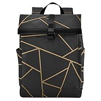ALAZA Modern Mosaic Gold Geometry Black Large Laptop Backpack Purse for Women Men Waterproof Anti Theft Roll Top Backpack, 13-17.3 inch