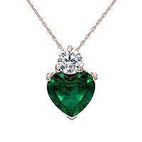 Valentine Gift 1.00 Ct Heart Cut Created Emerald 14k Rose Gold Plated Heart Pendant Necklace 18'' Chain