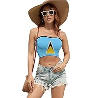 Saint Lucia Flag Women's Sleeveless Tube Top Crop Tank Corset Top Sexy Strapless Top Clubwear for Work Party