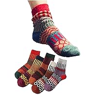 Kuuupiii Women's Socks, Winter Socks, Thick, Warm, Warm, Warm, Cold Protection, Climbing, Stylish, Cute, Crew Socks, Patterned, Soft Mouth, Border, Colorful, Autumn/Winter, Spring, 5 Pairs Set, 8.7 -