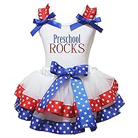 Petitebella Preschool ROCKS Shirt Red Blue White Stars Petal Skirt Set Nb-8y