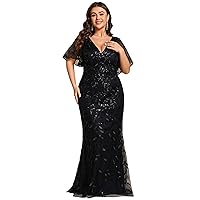 Ever-Pretty Women's V-Neck Sparkly Embroidery Formal Dresses Plus Size Sequin Mother of The Bride Dresses 0692-PZUSA