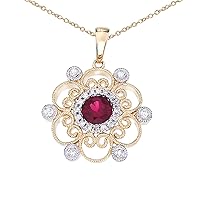14K Two-Tone Gold Round Ruby & Diamond Filigree Pendant (Chain NOT included)