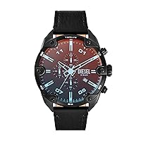 Diesel Spiked Stainless Steel and Leather Chronograph Men's Watch, Color: Black (Model: DZ4667)