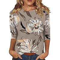 Vintage Tops for Women 2024 Print Fashion Casual Versatile Loose Fit with 3/4 Length Sleeve Scoop Neck Shirts