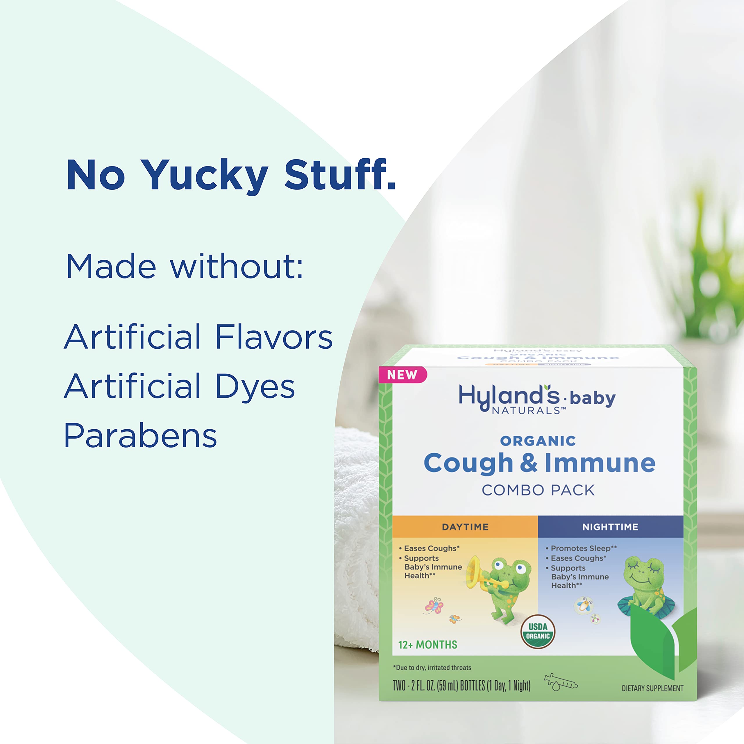 Hyland’s Naturals - Baby - Organic Cough & Immune Day & Night Combo Pack - Eases Coughs, Supports Immunity, Promotes Sleep, Two 2 Fl Oz. Bottles (4 fl oz)