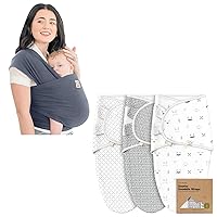 KeaBabies Baby Wrap Carrier & 3-Pack Baby Swaddle Sleep Sacks - All in 1 Original Breathable Baby Sling - Organic Newborn Swaddle Sack - Lightweight,Hands Free Baby Carrier Sling - Ergonomic Swaddles
