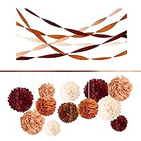 NICROHOME Wedding Party Decorations, 12 PCS Carmine, Rust Orange, Brown Tissue Paper Pom Poms, Crepe Paper for Retro Parties, Engagement, Bride, Baby Shower, Halloween, Thanksgiving Day