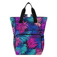 Tropical Palm Leaf Pink Diaper Bag Backpack for Dad Mom Large Capacity Baby Changing Totes with Three Pockets Multifunction Diaper Bag Tote for Picnicking Playing