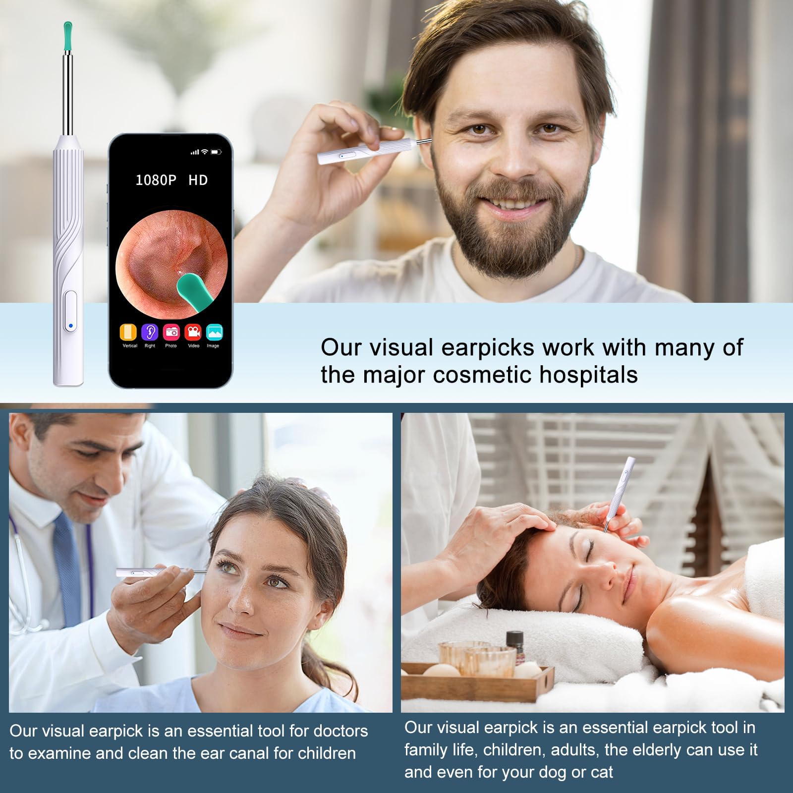 Pro Ear Wax Removal, Ear Cleaner with 1080P HD Otoscope Camera and Light Plus 7Pcs Ear Set for All iPhone and Android Phones