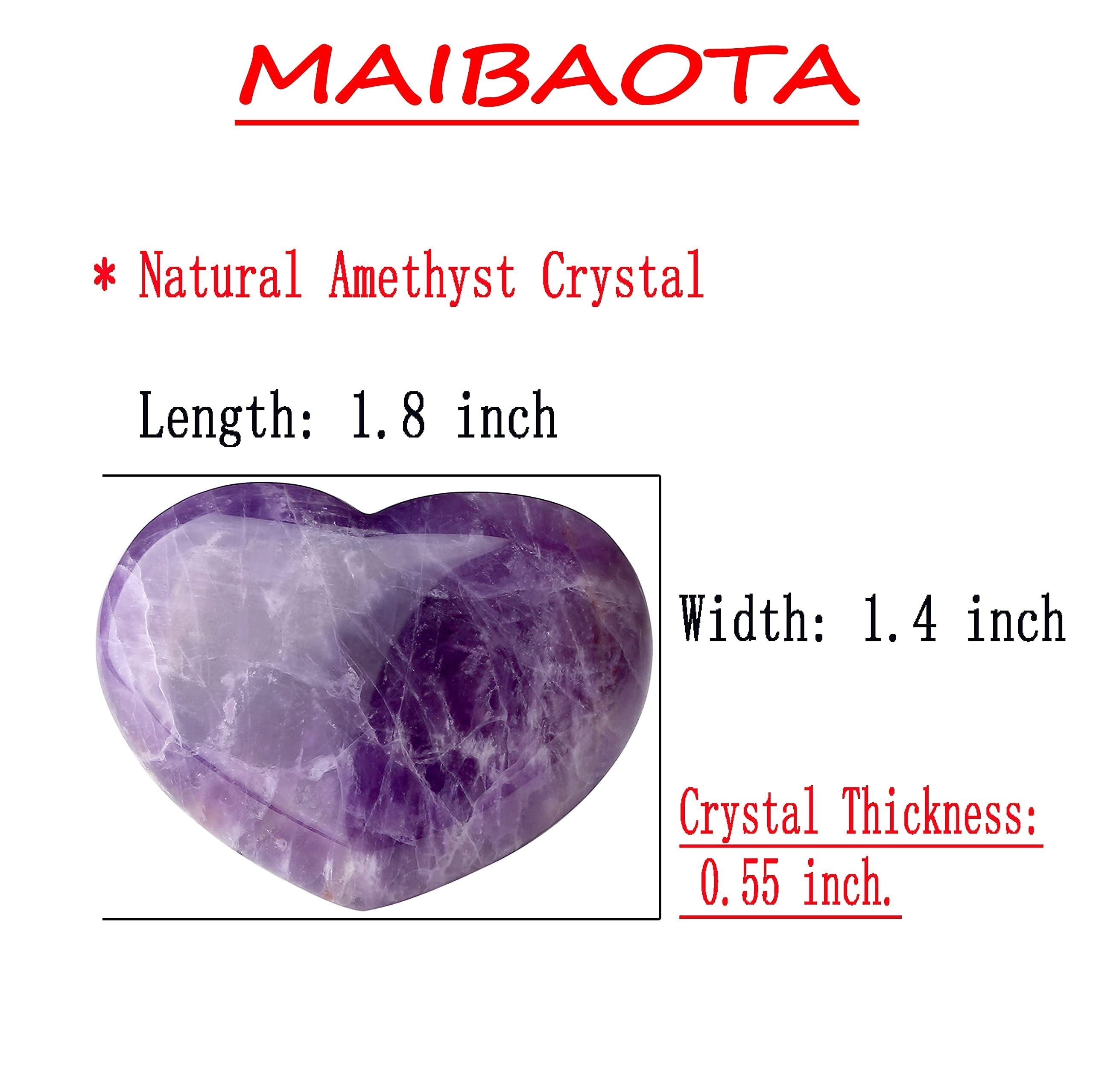 MAIBAOTA 45 mm Amethyst Healing Crystals Big Heart Love Crystal Palm Stone Reiki Crystal Gemstone Worry Stones for Anxiety Crystal Gifts