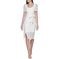 Kensie Women's Midi Lace Dress, White, 2