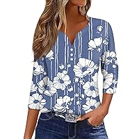 COTECRAM 3/4 Length Sleeve Womens Tops 2024 Trendy Casual Henley V Neck T Shirts Spring Dressy Blouses Loose Fit Tunics
