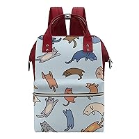 Doodle Sketchy Pet Cats Casual Travel Laptop Backpack Fashion Waterproof Bag Hiking Backpacks Red-Style