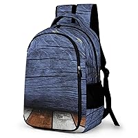 Wooden American Flag Laptop Backpack Durable Computer Shoulder Bag Business Work Bag Camping Travel Daypack
