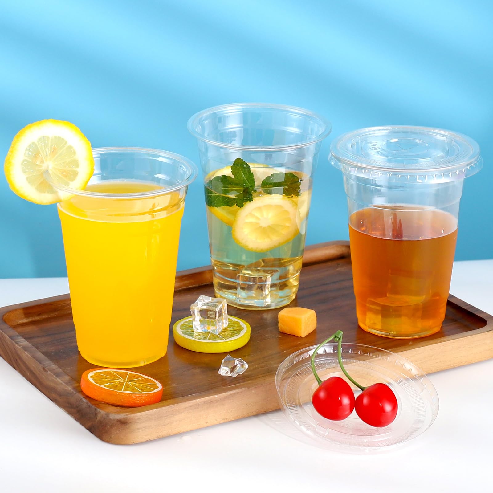 TashiBox plastic cups with lids [20 oz 100cups&100flat lids],Clear Crystal disposable plastic cups,smoothie cups