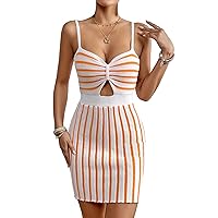 GORGLITTER Women's Striped Cut Out Sweater Dress Sleeveless Knitted Cami Bodycon Mini Dresses