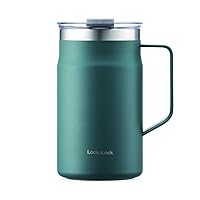 LocknLock Metro Mug Premium 18/8 Stainless Steel Double Wall Insulated with Handle Perfect for table with Lid, Dark Green, 20 oz