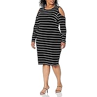City Chic Women's Long Sleeve Cold Shoulder Striped Dress