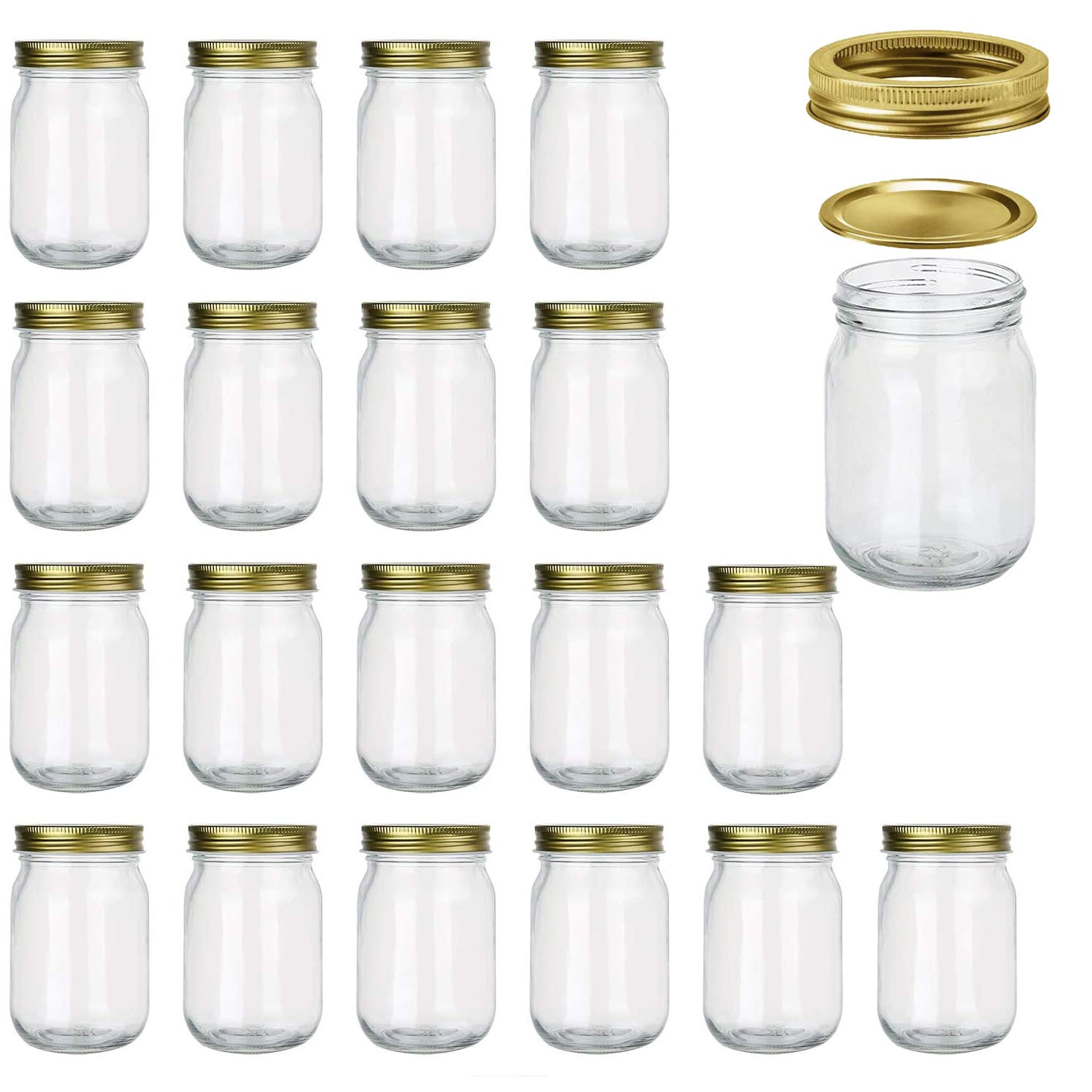 Encheng 12 oz Glass Jars With Lids And Bands,Ball Wide Mouth Mason Jars For Storage,Canning Jars For Caviar,Herb,Jelly,Jams,Honey,Dishware Safe,Spi...