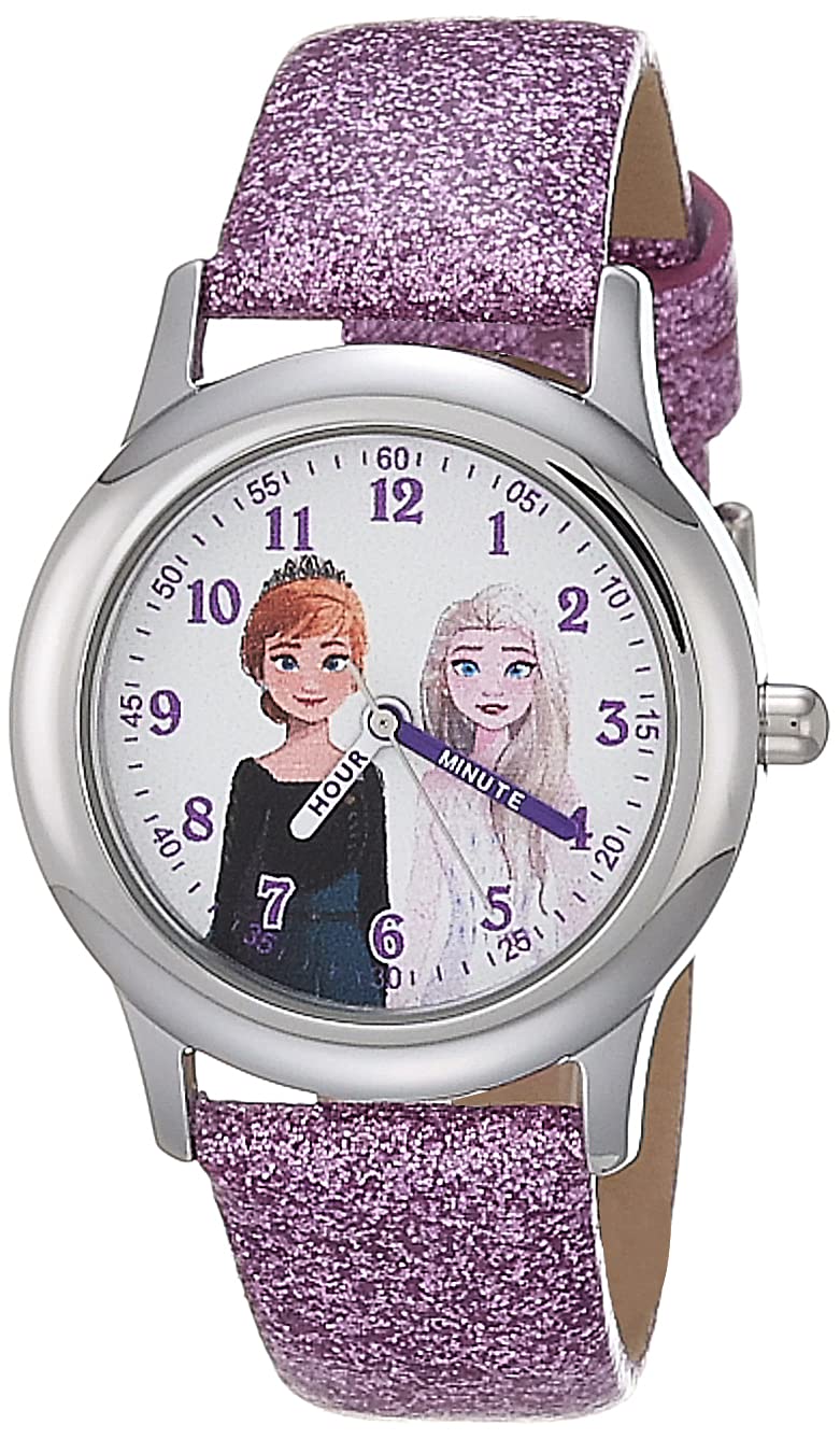 Disney Frozen Kids' Stainless Steel Time Teacher Analog Quartz Strap Watch, Purple