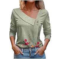 Womens Business Casual Tops Long Sleeve Spring 2024 Fashion Buttons V Neck Shirt Vintage Graphic Tee Shirts Blouse