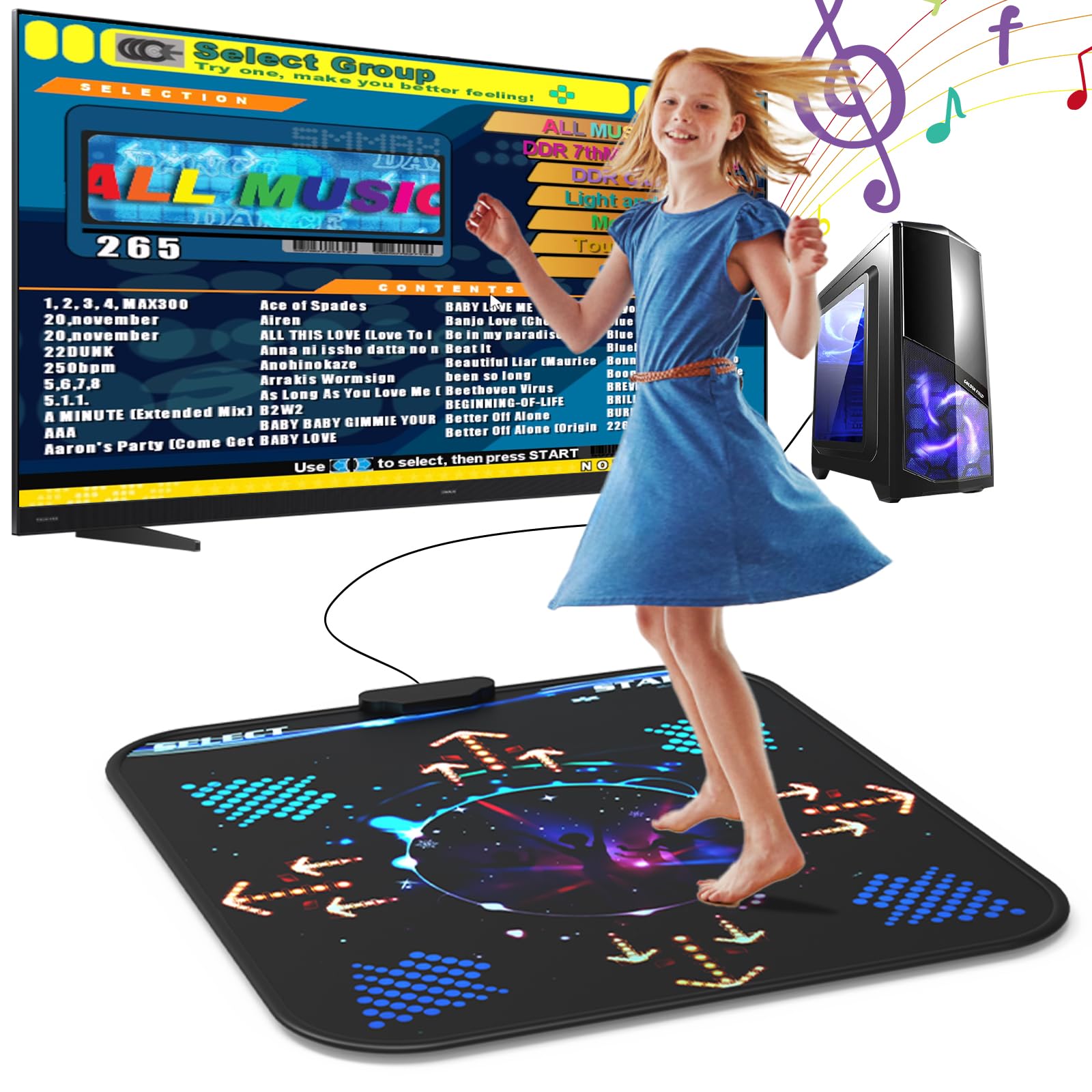 BEBAPOW USB Dance Mat for PC/Computer, Upgraded Dance Pad for Exercise & Fitness with Dancing Game Software, Compatiable with Win7/ Win10/ Win11, 7 Difficulty Levels for Kids/Adults