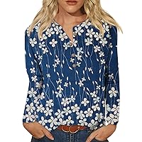 FYUAHI Women's Trendy Casual Button Down Tops Floral North V Neck Long Sleeve Fall Blouse Shirts