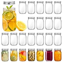 24 Pack Clear Plastic Mason Jars with One Piece Lids, 8OZ Mason Cocktail Cup Shatterproof Drinking Jar, Refillable Empty Slime Storage Containers for Overnight Oats, Honey, Spices and Herbs