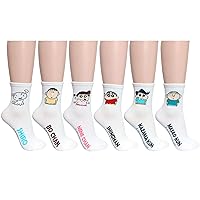 Women's and teen girls Cute Fun Cotton Japanese Animation Character SHINCHAN Crew Sock, 4-6 Pack