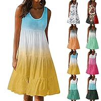 Dresses for Women Going Out Sleeveless Boho A-Line Midi Dress Dressy Printed Trendy Relaxing Swing Dress Clothing