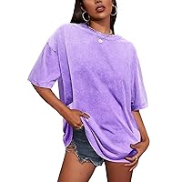 Oversized T Shirts for Women Vintage Baggy Grunge Tshirts Short Sleeve Wash Cotton Tees Y2K Tops Trendy