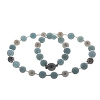 Bella Carina Gemstone Necklace with Aquamarine, Freshwater Pearls, Silver Pearls, Magnetic Clasp
