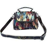 Segater Womens Multicolor Handbag Genuine Leather Colorful 3D Leaves Stitching Shoulder Purse Bohemian Style Vintage Patchwork Crossbody Bag