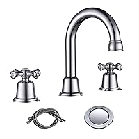 Bathroom Faucets for Sink 3 Hole Chrome Polished 8 inch Widespread Bathroom Sink Faucet with Drain 2 Handles Cross Knobs Faucet Bathroom Vanity Faucet Basin Mixer Tap Faucet CWF039-CP