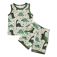 Newborns Baby Boy Clothes Toddler Boy Sleeveless Cartoon Dinosaur Print Tops Vest and Shorts 2PCS (Green, 3-6 Months)