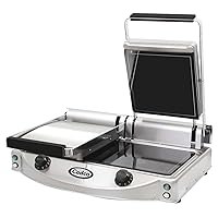 Cadco CPG-20F Double Panini/Clamshell 220-Volt Grill with Smooth Top Plate, Stainless Steel