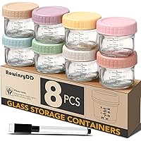 8 Pack Glass Baby Food Storage Containers, 4 oz Leakproof Baby Food Jars with Lids, Small Glass Food Containers for Infant Baby Food, Freezer & Microwave Safe, BPA Free