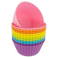 Freshware Silicone Baking Cups [12-Pack] Reusable Cupcake Liners Non-Stick Muffin Cups Cake Molds Cupcake Holder in 6 Rainbow Colors, Large Round