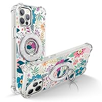 GVIEWIN Bundle - Compatible with iPhone 12/iPhonne 12 Pro Floral Case (Primrose/Colorful) + Magnetic Phone Ring Holder (Silver)