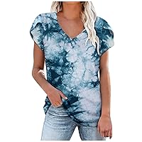 Tank Tops Women Loose Solid Color Short-Sleeved V Neck Tee Funny Business Womens T-Shirts Loose Fit Graphic
