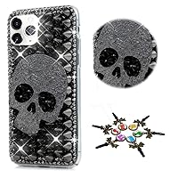 STENES Sparkle Case Compatible with Samsung Galaxy A14 5G Case - Stylish - 3D Handmade Bling Rrivet Skull Rhinestone Crystal Diamond Design Cover Case - Black
